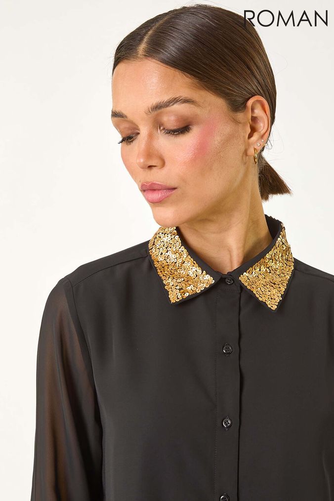 Sequin collar top discount