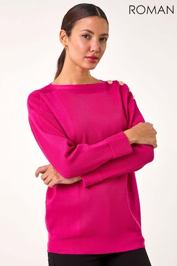 Roman Pink Slash Neck Button Detail Knit Jumper (AP6010) | £42