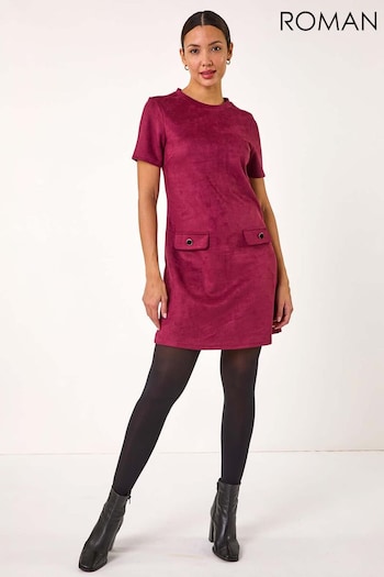 Roman Red Suedette Button Shift Stretch Dress (AP6043) | £42