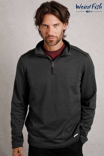 Weird Fish Black Sterling  1/4 Zip Herringbone Fleece (AP7773) | £65