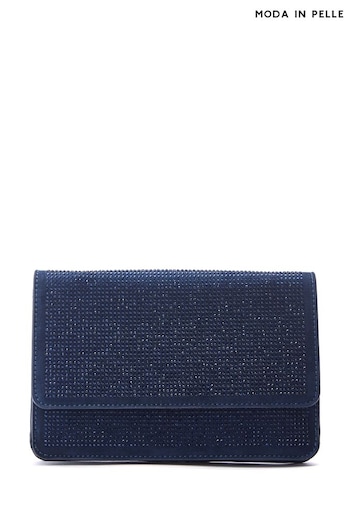 Moda in Pelle Blue Christiie Glitz Clutch Bag With Chain (AP7864) | £59