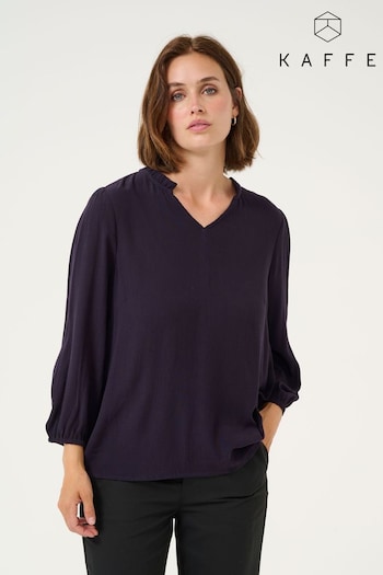 Kaffe Purple KAkamilla 3/4 Sleeves Notch Neck Blouse (AP7892) | £35