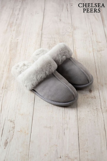 Chelsea Peers Grey Suede Sheepskin Mule Slippers (AP8201) | £65