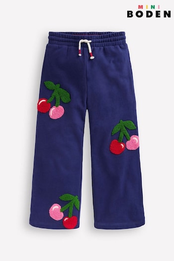 Boden Blue Wide Leg Cherry Appliqué Joggers (AR1359) | £27 - £32