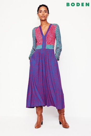 Boden Blue Lily Long Sleeve Heart Midi Dress (AR1374) | £120