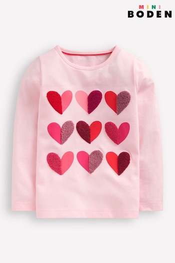 Boden Pink Long Sleeve Heart Boucle 100% Cotton T-Shirt (AR1375) | £21 - £23