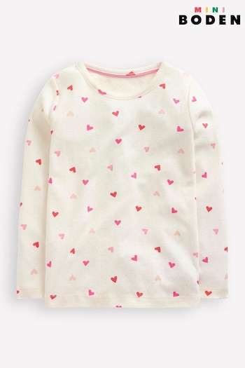 Boden Cream Long Sleeve Pointelle Heart Top (AR1401) | £15 - £17