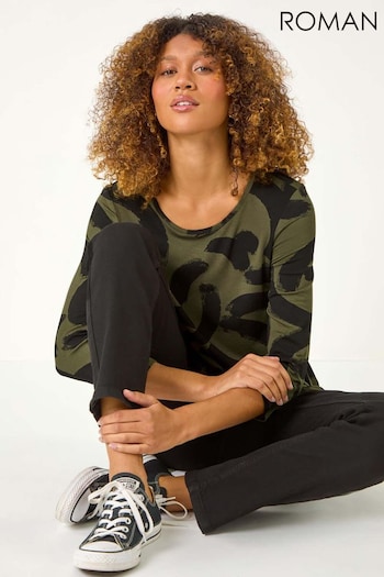 Roman Green Brush Print Hanky Hem Top (AR1520) | £32