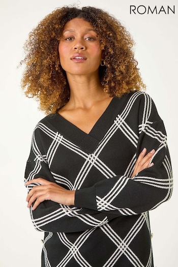 Roman Black Check Patterned V-Neck Knit Jumper (AR1521) | £42