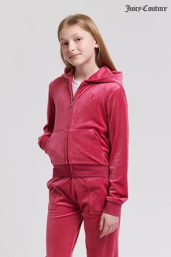 Juicy Couture Pink Girls Tonal Velour Zip Through Hoodie (AR1815) | £70