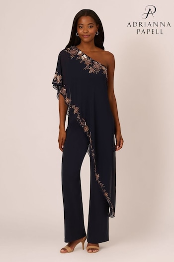 Adrianna Papell Blue One Shoulder Overlay Jumpsuit (AR2262) | £299