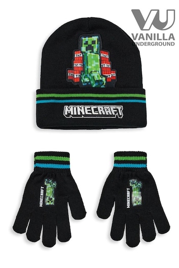 Vanilla Underground Black Boys Minecraft Hat & Gloves Set (AR3020) | £16