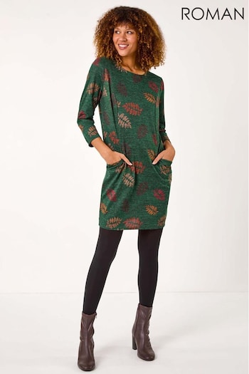 Roman Green Floral Print Pocket Shift Stretch Dress (AR3631) | £50