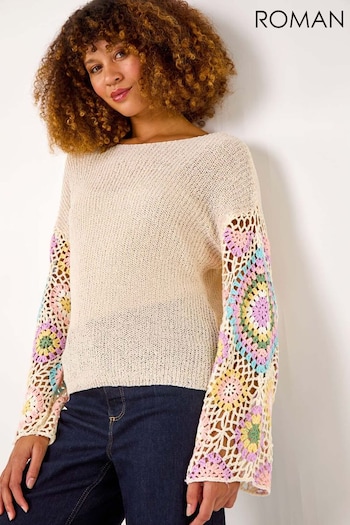 Roman White Multi Crochet Detail Knit Jumper (AR4565) | £48