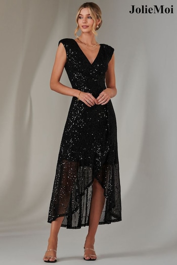 Jolie Moi Black Sequin Ruffle Hem Maxi Dress (AR4923) | £89