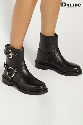 Dune London Black Panos Low Buckle Chunky Biker Boots (AR6465) | £150