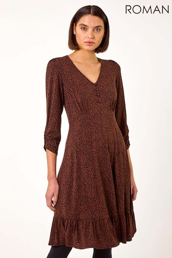 Roman Brown Ditsy Animal Print Tea Dress (AR7274) | £48