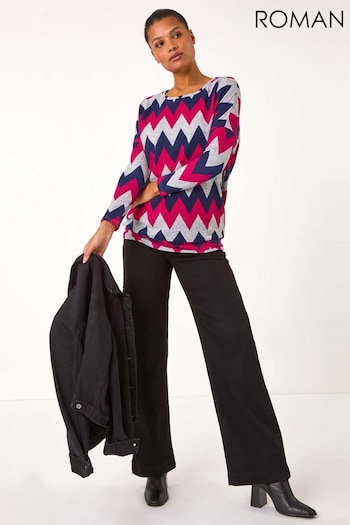 Roman Pink Zig Zag Stripe Print Top (AR7754) | £36