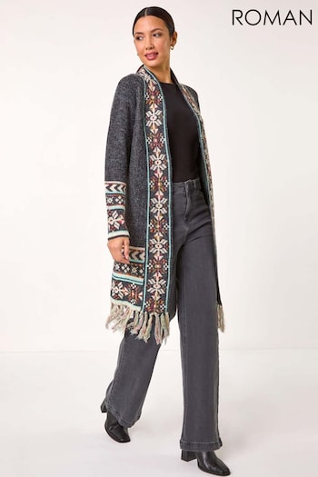 Roman Grey Nordic Pattern Fringe Hem Cardigan (AR8816) | £55