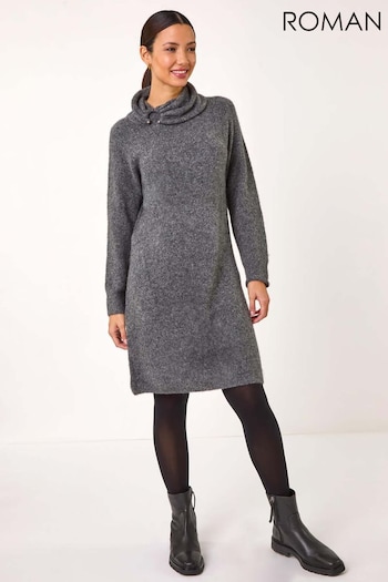 Roman Grey Ring Neck Detail Knitted Dress (AR8818) | £55