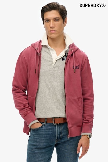 Superdry Burgundy Red Essential Logo Washed Zip Hoodie (AR9075) | £60