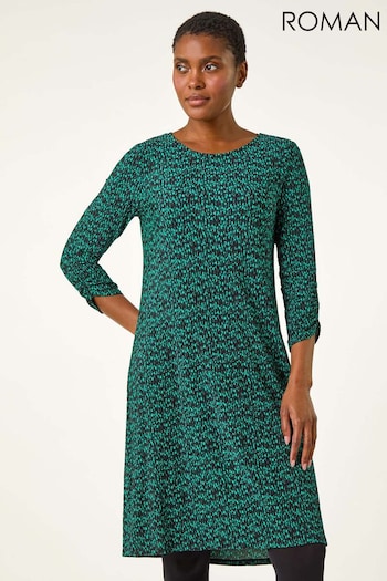 Roman Green Abstract Print Swing Hem Dress (AR9926) | £42