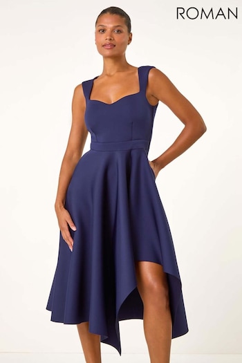 Roman Blue Asymmetric Flared Hem Midi Dress (AT0044) | £70