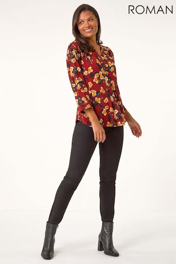 Roman Red Button Detail Floral Print Shirt (AT0067) | £35