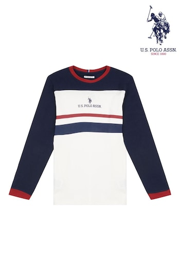 U.S. Polo Assn. Cream USPA DHM Colourblock Long Sleeved T-Shirt (AT0410) | £23 - £30