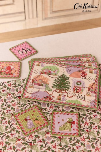 Cath Kidston 4 Pack Red Christmas Ditsy Placemats & Coasters (AT1000) | £25