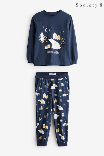 Society 8 Blue Girls Festive Vibes Bear Christmas Pyjamas (AT1160) | £20