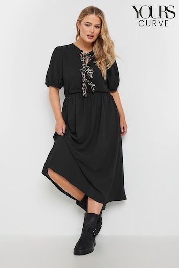 Yours Curve Black Leopard Bow Relaxed Dress (AT1279) | £36