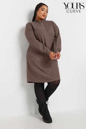 Yours Curve Brown Quarter Zip Tunic (AT1307) | £34