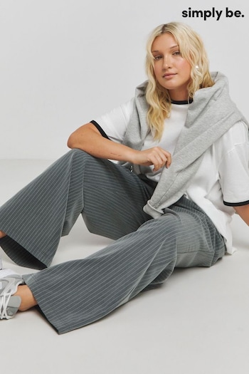 Simply Be Grey Pinstripe Drawstring Wide Leg Trousers (AT1398) | £32