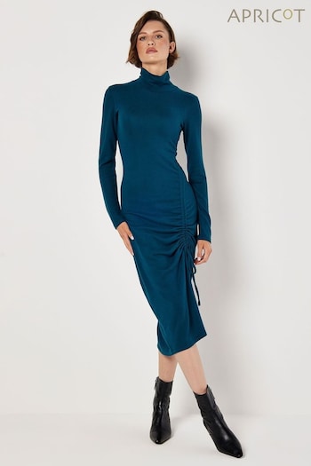 Apricot Blue Mock Neck Ruched Split Dress (AT1419) | £35