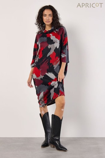 Apricot Red Paint Patches Cowl Neck Midi Dress (AT1432) | £35