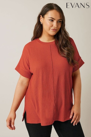 Evans Orange Textured Seam Detail T-Shirt (AT1544) | £26