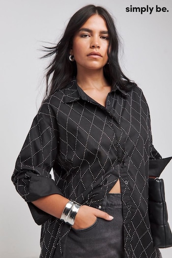 Simply Be Black Oversized 100% Cotton Embellished Shirt (AT1663) | £36