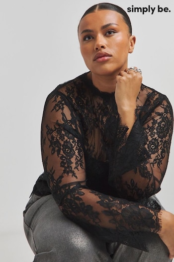 Simply Be Black Wide Sleeve Sheer Lace Blouse (AT1665) | £34