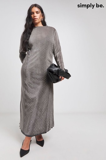 Simply Be Grey Diamonte Mesh Midaxi Dress (AT1676) | £42