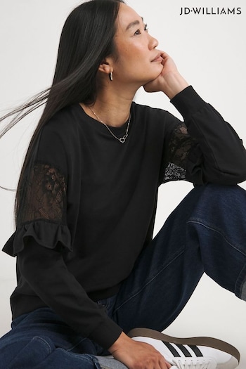 JD Williams Black Lace Sleeve Detail Sweatshirt (AT1894) | £29