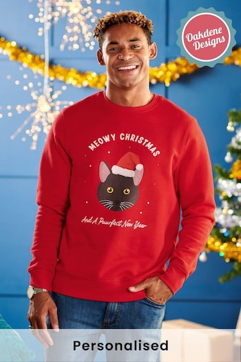 Oakdene Mens Red Personalised Red Cat Breed Christmas Jumper (AT2086) | £30