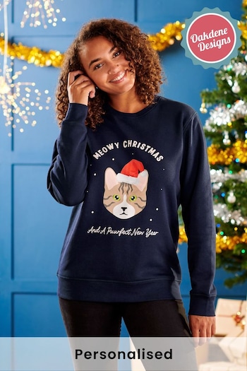 Oakdene Womens Blue Personalised Navy Cat Breed Christmas Jumper (AT2105) | £30