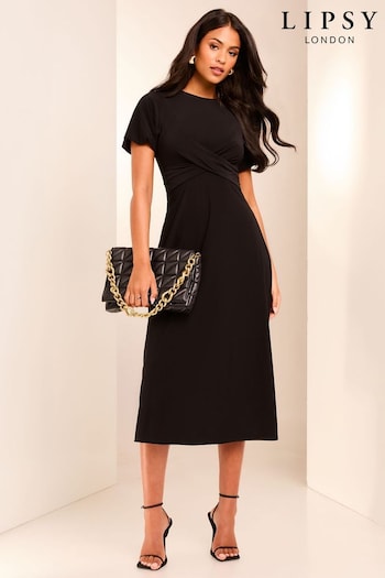 Lipsy Black Cross Front Underbust Jersey Midi Dress (AT2147) | £44