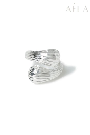 Aela Silver Tone Ridged Twist Ring (AT2238) | £10