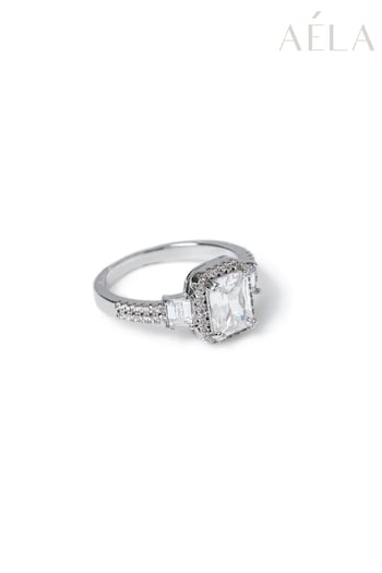 Aela Silver Tone Emerald Cut CZ Ring (AT2257) | £15