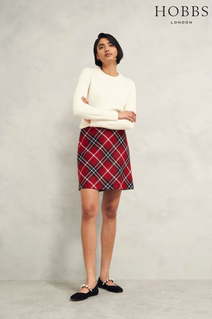 Midi red checked skirt best sale