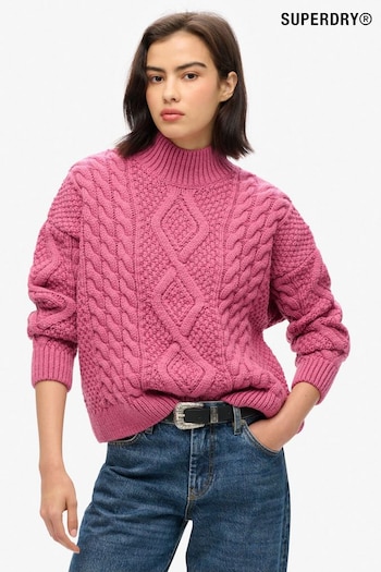 Superdry Pink Aran Cable Knit Polo Jumper (AT2777) | £65