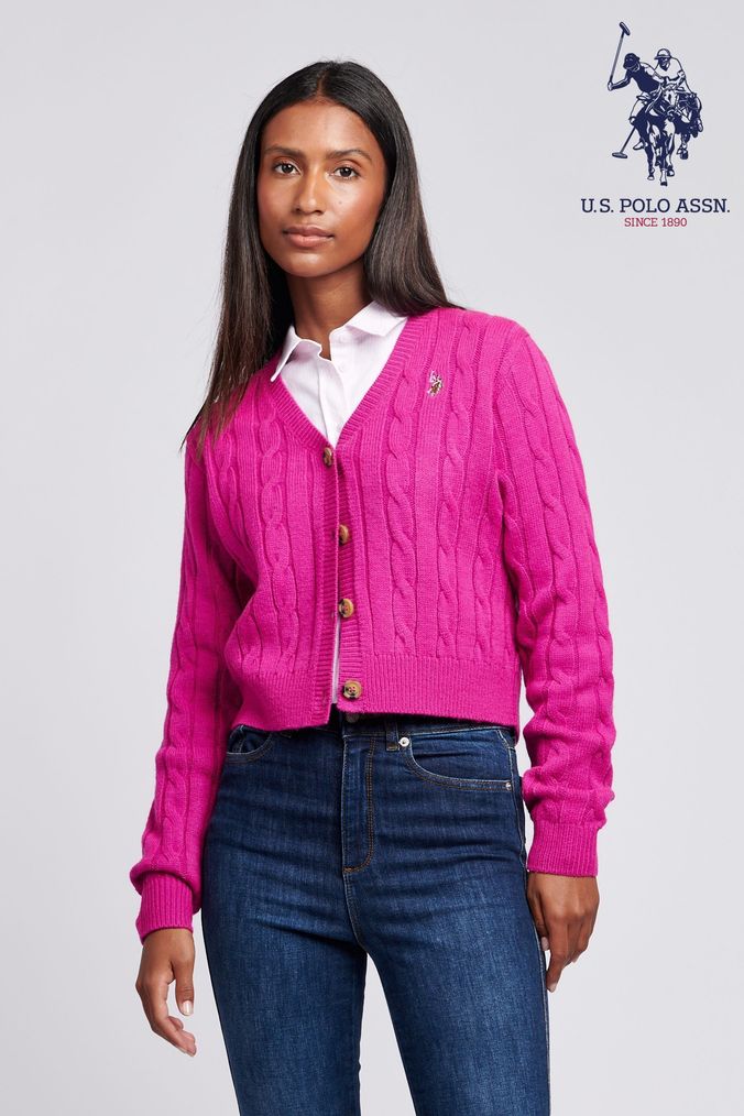 Pink chunky knit cardigan sale