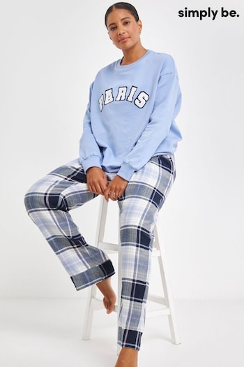 Simply Be Blue 100% Cotton Sweatshirt With Check Pyjamas Bottoms (AT2986) | £31